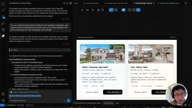 Superdesign extracting CSS stylesheet from a UI mock