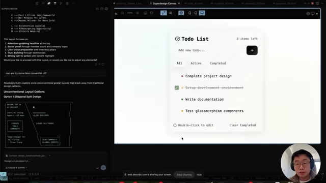 Superdesign showing iteration on layout with an unconventional design option