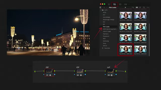 Selecting the Kodak 2383 D60 Film LUT from DaVinci Resolve's LUT library