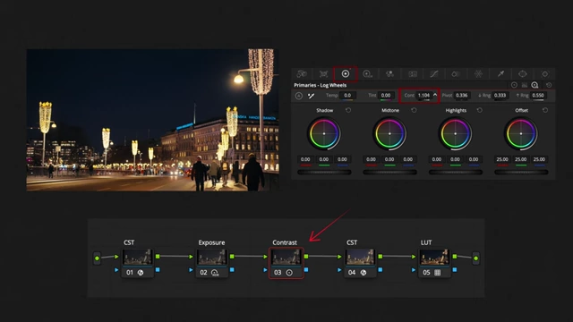 Adjusting contrast in Primaries Log Wheels after initial exposure recovery