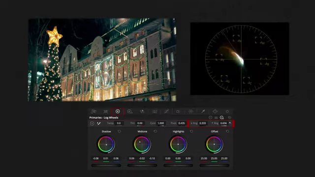Separating tonal zones by pushing midtones towards orange and shadows towards cyan in Log Wheels