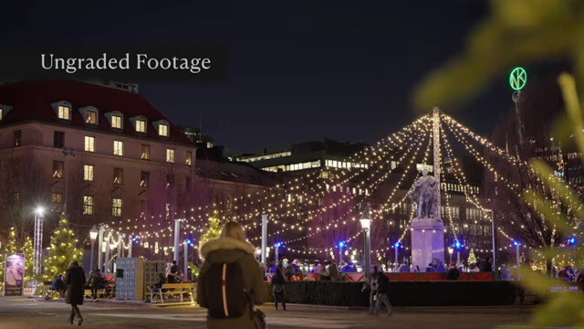 Ungraded footage of the city promenade and Royal Garden at night