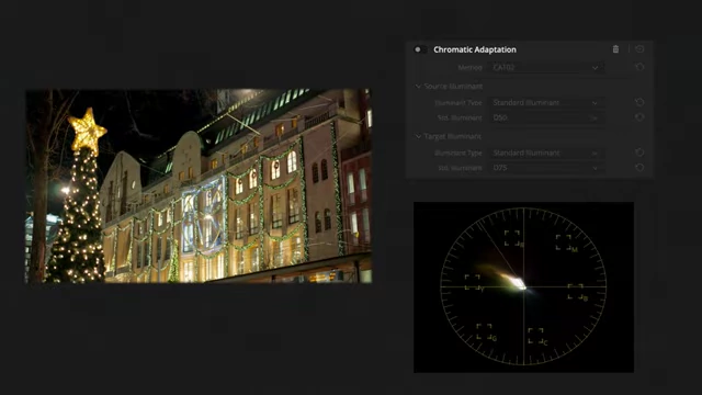 Vectorscope showing colors leaning warm before Chromatic Adaptation Transform