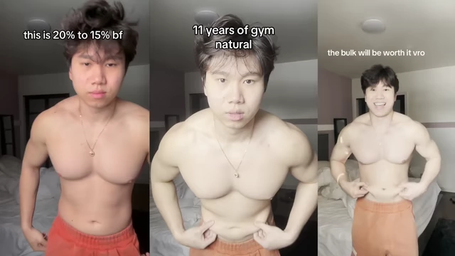 The speaker's physique transformation from 20% body fat (left) to 15% body fat (right) after an aggressive 4-week cut