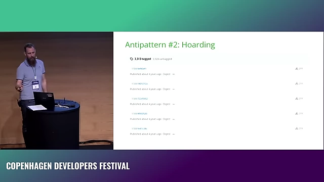 An example of artifact hoarding, showing 63 pages of Docker image tags, most of which are old and unlikely to be used again, making discoverability difficult.