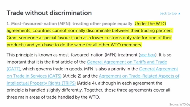 WTO explanation of the Most Favoured Nation (MFN) principle