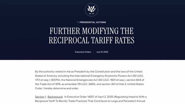 Executive Order further modifying reciprocal tariff rates