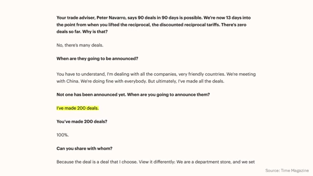 Snippet from Time Magazine interview with Peter Navarro's quote on the possibility of "90 deals in 90 days"