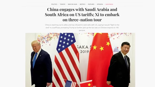 CNN Business headline on China engaging with Saudi Arabia and South Africa on US tariffs