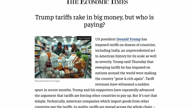 The Economic Times article discussing tariffs as revenue generators, asking "who is paying?"