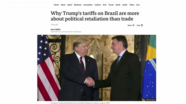 Article headline stating Trump's tariffs on Brazil are more about political retaliation than trade