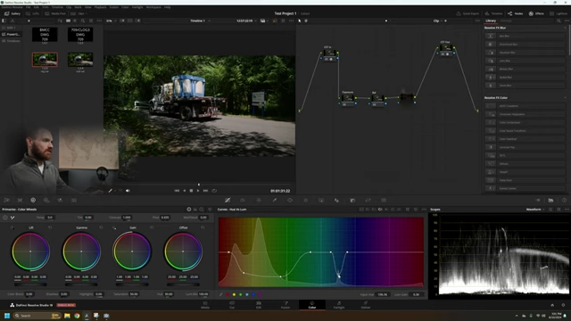 Hue vs. Luminance curve adjustment for blues and greens