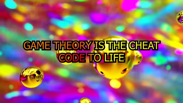 A visually dynamic title card reading "GAME THEORY IS THE CHEAT CODE TO LIFE" against a colorful, abstract background with golden spherical elements.