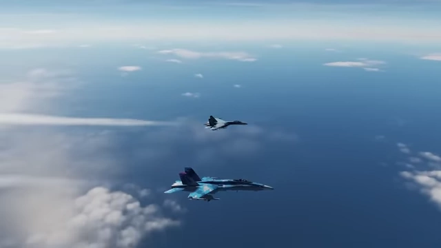 An intercepting aircraft signaling 'follow me' to another jet.