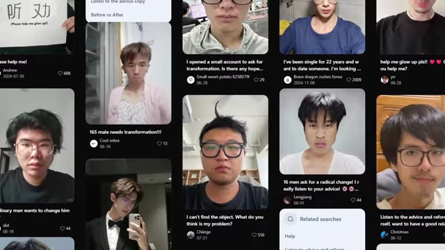 A collage of various men seeking transformation advice on social media platforms