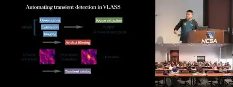 Dillon Dong presenting a slide about the VLASS transient pipeline.