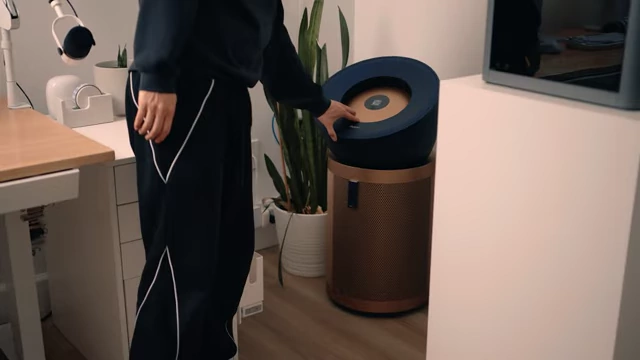 The Dyson Big and Quiet Air Purifier, shown in a living space, being interacted with.
