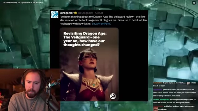 Eurogamer评论员Bertie承认对自己对《Dragon Age: The Veilguard》给出的五星好评感到困扰，表示其“困扰了他12个月”。
