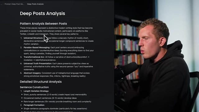 AI-generated "Deep Posts Analysis" breaking down key patterns in high-quality social media content.