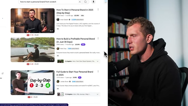 YouTube search results for "how to start a personal brand from scratch."