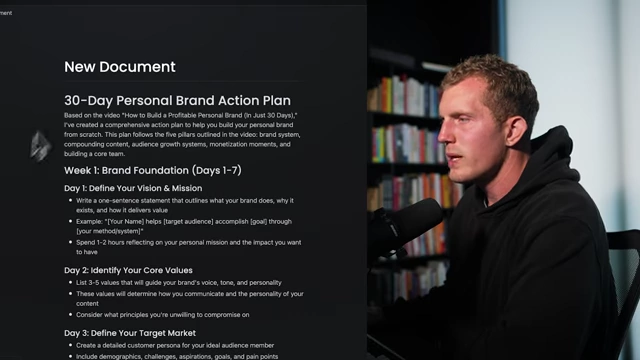 A new Kortex document containing the AI-generated 30-Day Personal Brand Action Plan.