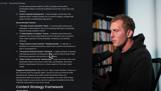 AI-generated recommended products and a suggested starting point for monetization.