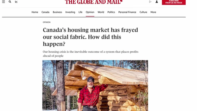 The Globe and Mail article headline "Canada’s housing market has frayed our