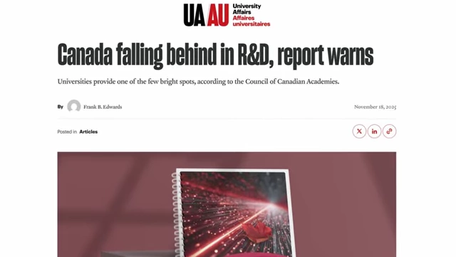 University Affairs article "Canada falling behind in R&D,