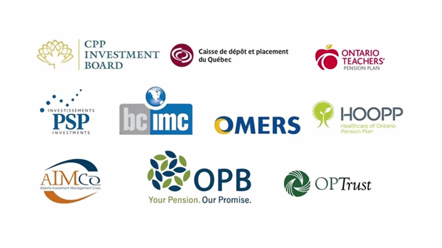 Logos of several Canadian pension funds (CPP Investment