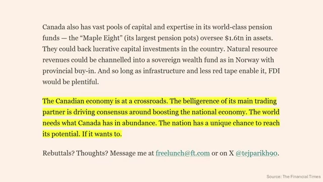 Text excerpt from Financial Times article, concluding that the Canadian economy is