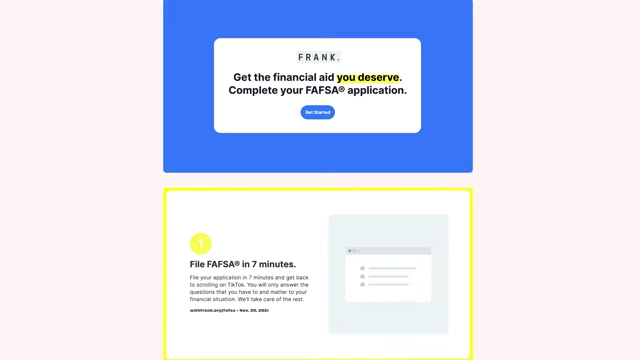 Frank's website advertising its service to help students complete the FAFSA application