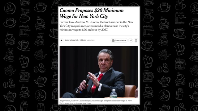 News article about Andrew Cuomo's proposal for a $20 minimum wage in New York City