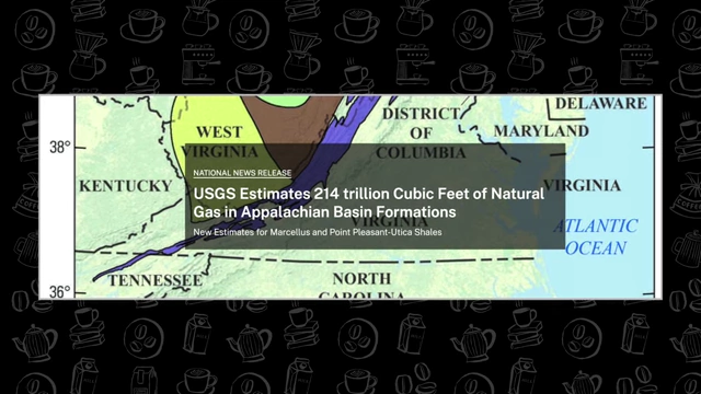 A map showing USGS estimates of natural gas in Appalachian Basin Formations