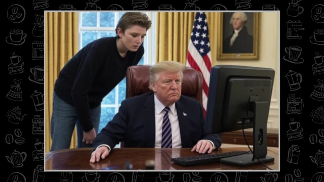 Donald Trump and Barron Trump looking at a computer screen, a photo often used in online memes
