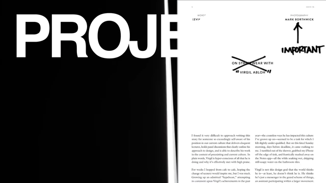 A HYPEBEAST magazine spread featuring Virgil Abloh, serving as design inspiration