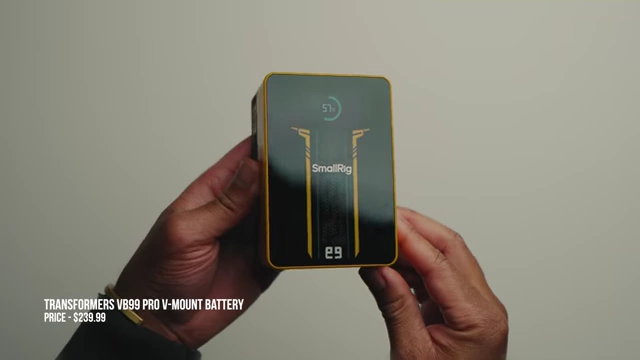 The SmallRig Transformers VB99 Pro Mini V-Mount Battery with its display screen