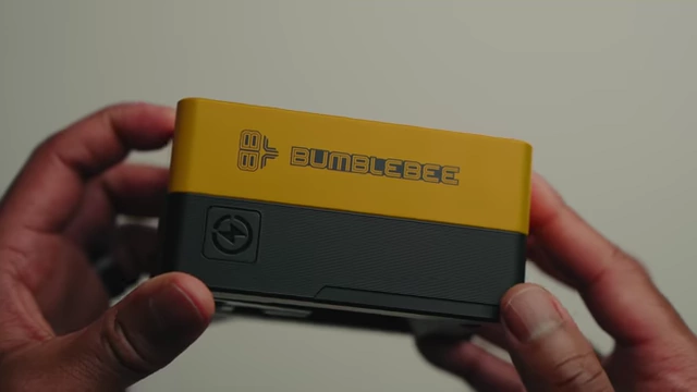 The distinctive Bumblebee branding on the V-mount battery