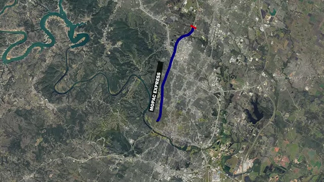 Map highlighting the Mopac Expressway, or Loop 1, in Austin