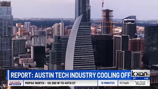 News graphic reporting on Austin's tech industry cooling off
