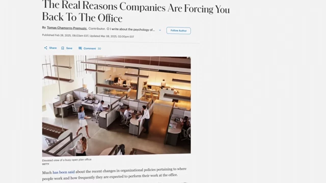 Article headline: "The Real Reasons Companies Are Forcing You Back To The Office"