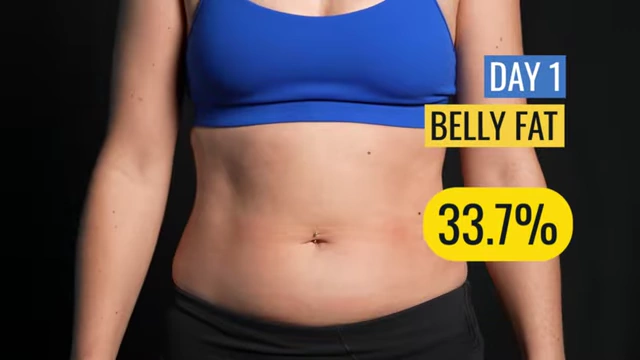 Nicole's Day 1 belly fat percentage is displayed as 33.7%, providing a female example for initial fat distribution.