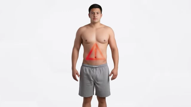 A visual representation of a body with a red triangle on the abdomen, symbolizing the body's subtle energy conservation efforts as fat loss progresses.