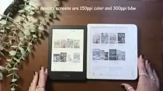 Two Kobo e-readers side-by-side, displaying color and black & white content to show resolution.