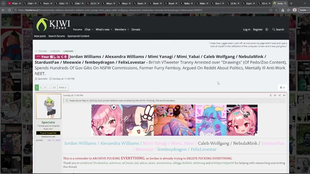 The Kiwi Farms forum thread, identified as the origin of the smear campaign against Mimi Yanagi.