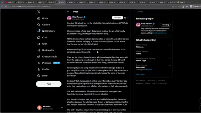 Chibi Reviews' follow-up Twitter post, where he backpedals on his initial retraction of support, stating he will wait for "official information."