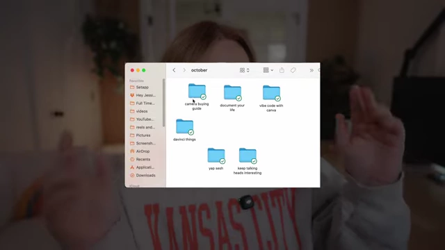 A screenshot showing the speaker's Dropbox folder structure by month with individual video folders.