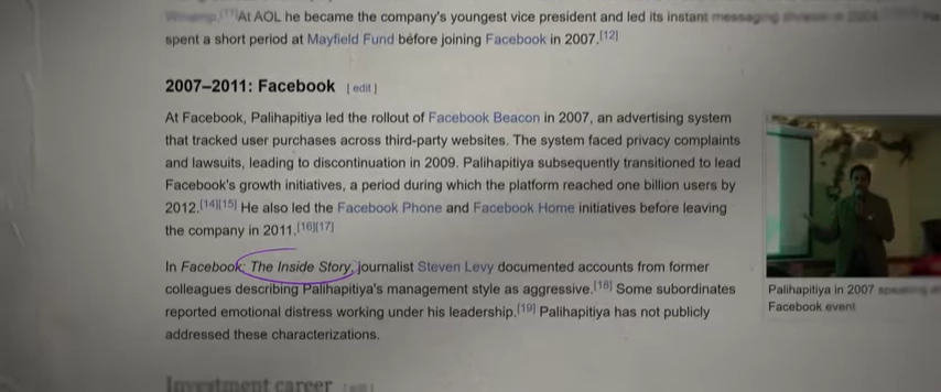 Chamath Wikipedia页面，其中提到他“攻击性管理风格”的指控。