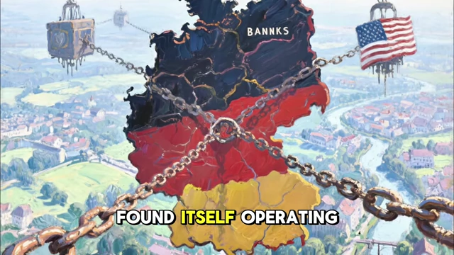 A map of Germany chained to banks, illustrating financial receivership