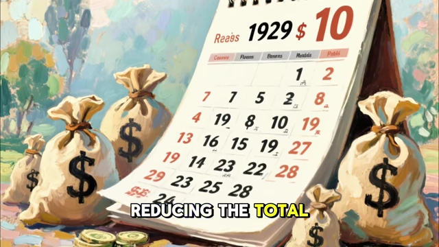 A calendar for 1929 with bags of money, indicating long-term debt payments
