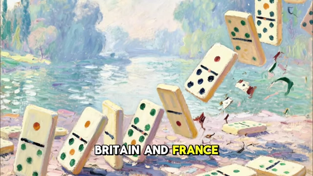 Dominoes falling, illustrating the chain reaction of debt defaults across nations